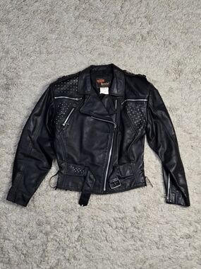VTG 80s Bristol By Golden Crown Studded Leather Jacket S 38